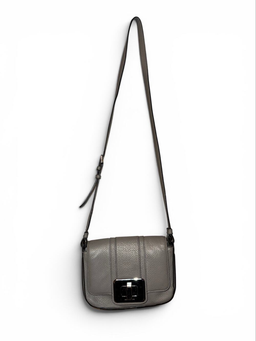 Michael Kors Lila Small Messenger Bag Crossbody Purse Steel Gray Pebbled Leather